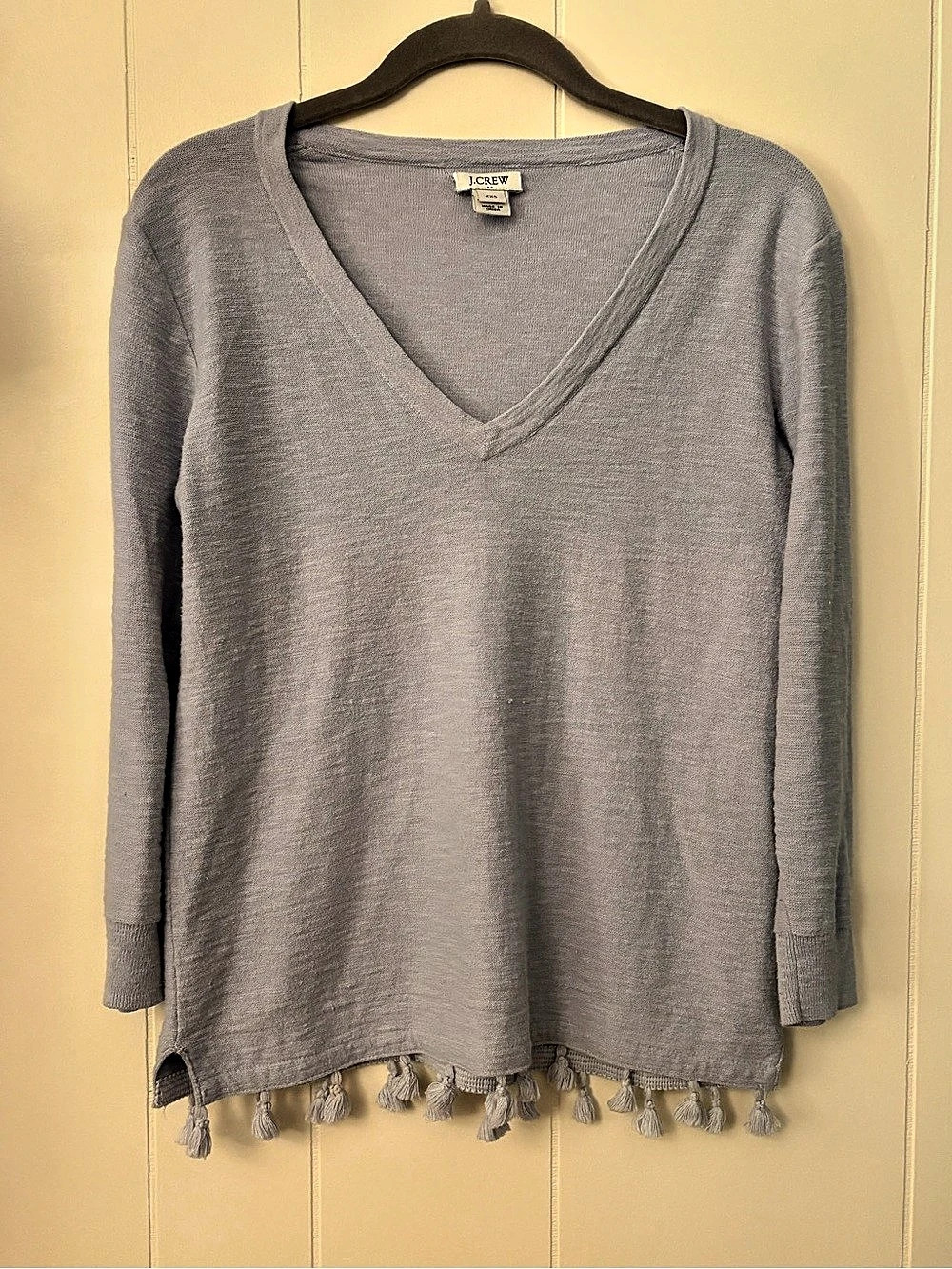 J.Crew Tassel Hem V-Neck Sweater Light Blue XXS